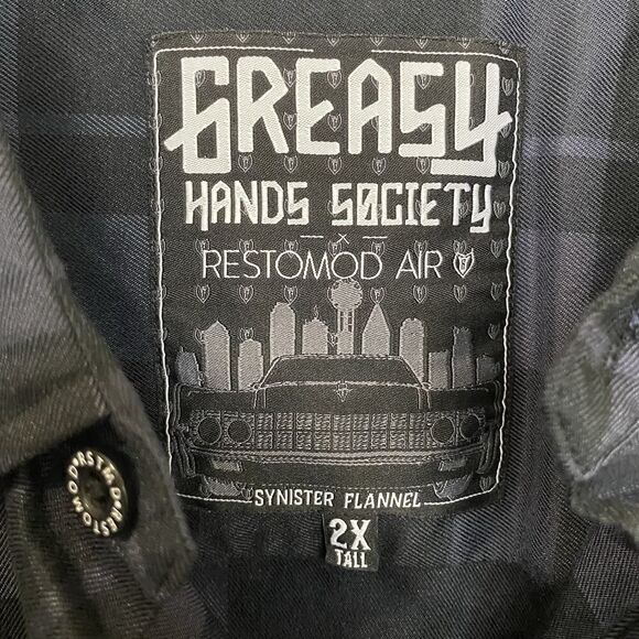 Greasy Hands Society Mens Navy Blue & Black Button Up Flannel Shirt 2XLT Tall - Picture 7 of 9